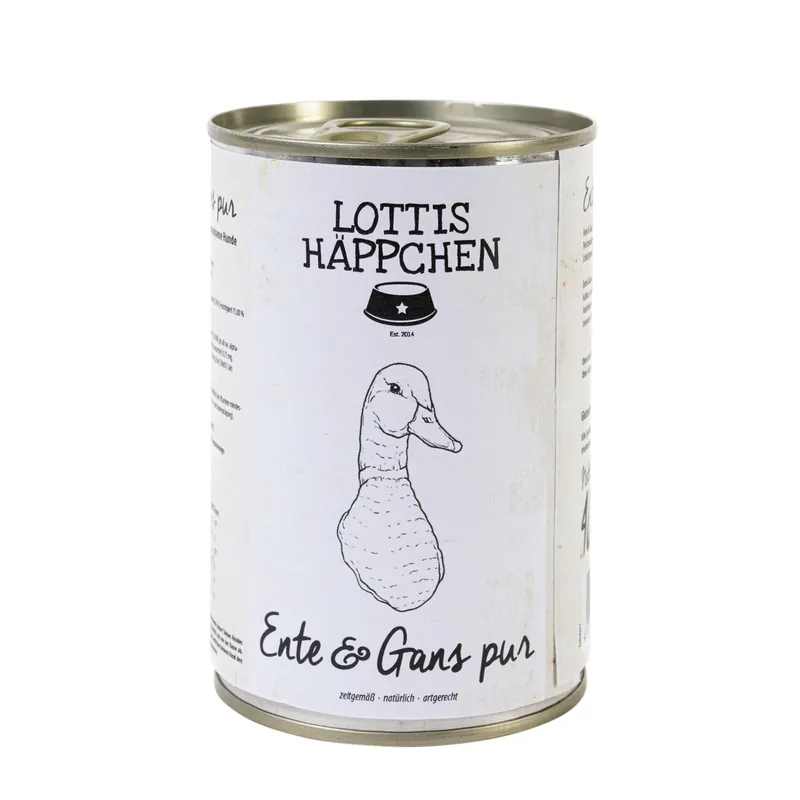 Sparpaket 6 x 400 g Lottis Häppchen Ente & Gans pur Hunde Nassfutter Finale Aktion